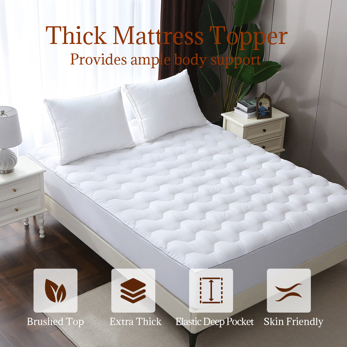 Urbanlife Extra Thick Snow Down Mattress Topper for Deep Sleep, Wave