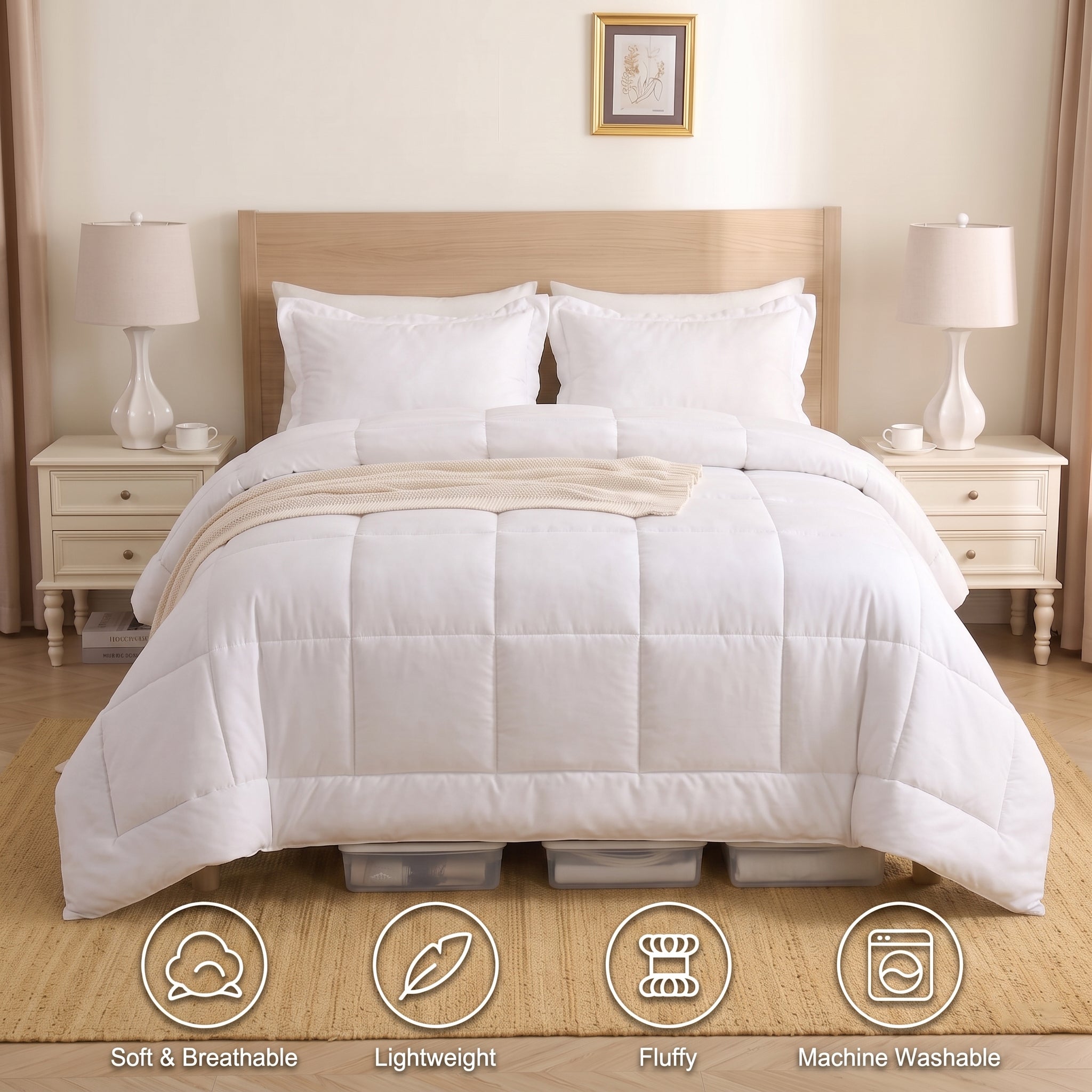 Urbanlife All Season Down Alternative Comforter Set, Box Stitched Soft Microfiber Duvet Insert with Pillow Shams, 2/3 Pieces Bedding Set
